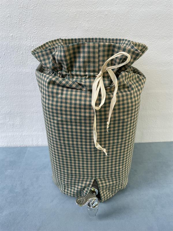 Vinäger kruka av glas med tappekran, grønternet stof, 8 liter