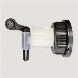 Svart kork med tappkran till 10 liters stapelbar plastdunk – livsmedelsgodkänd HDPE-lösning